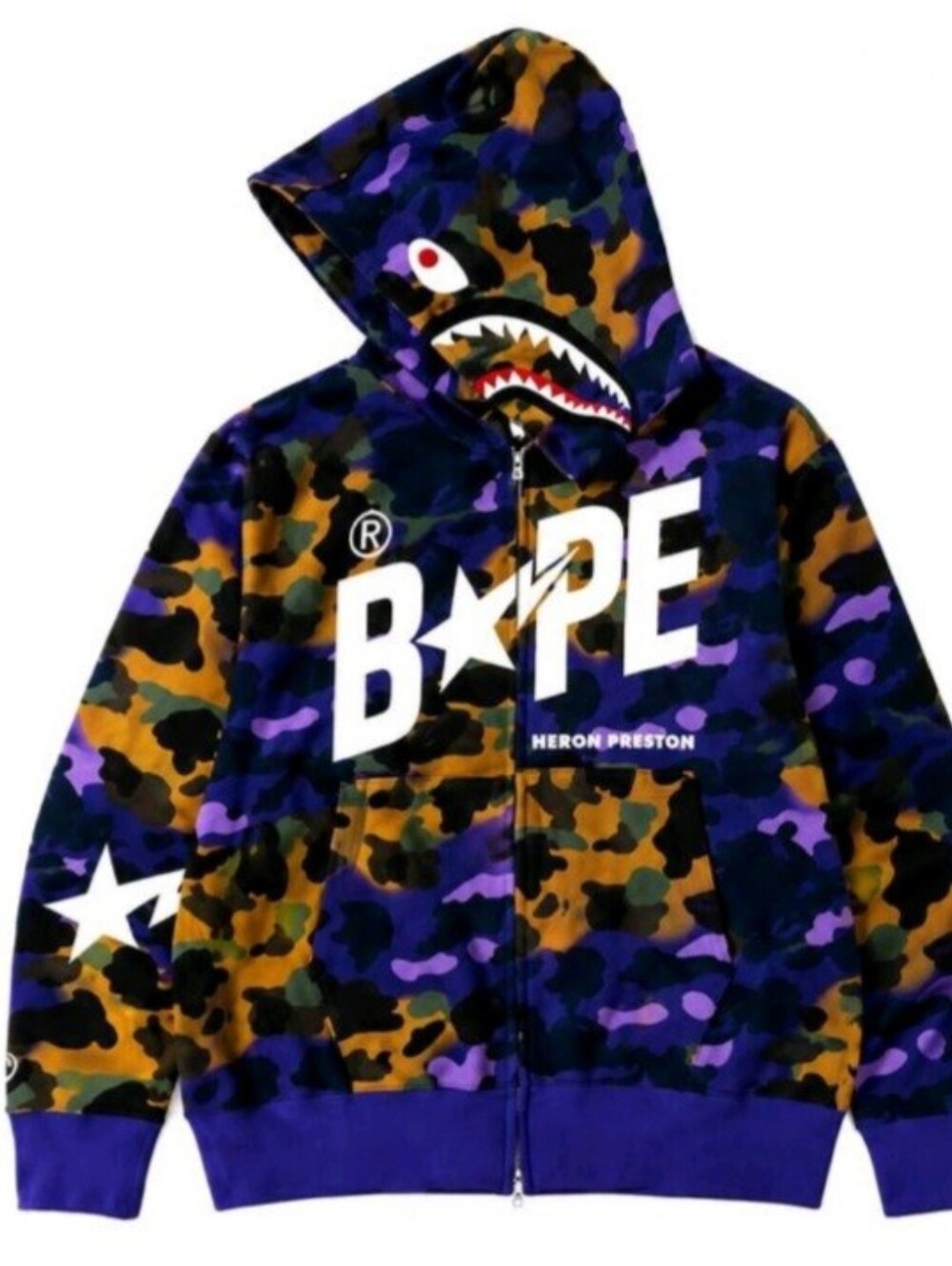 BAPE x Heron Preston Purple & Orange Camo Mens Size L Zip Hoodie NWT